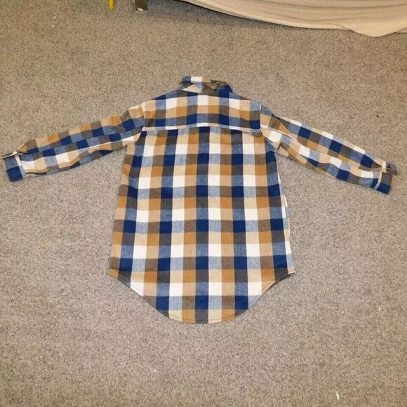 Old Navy Coat Womens Size M Brown Blue Plaid Shacket Button Up Soft Fuzzy Jacket - Picture 6 of 8
